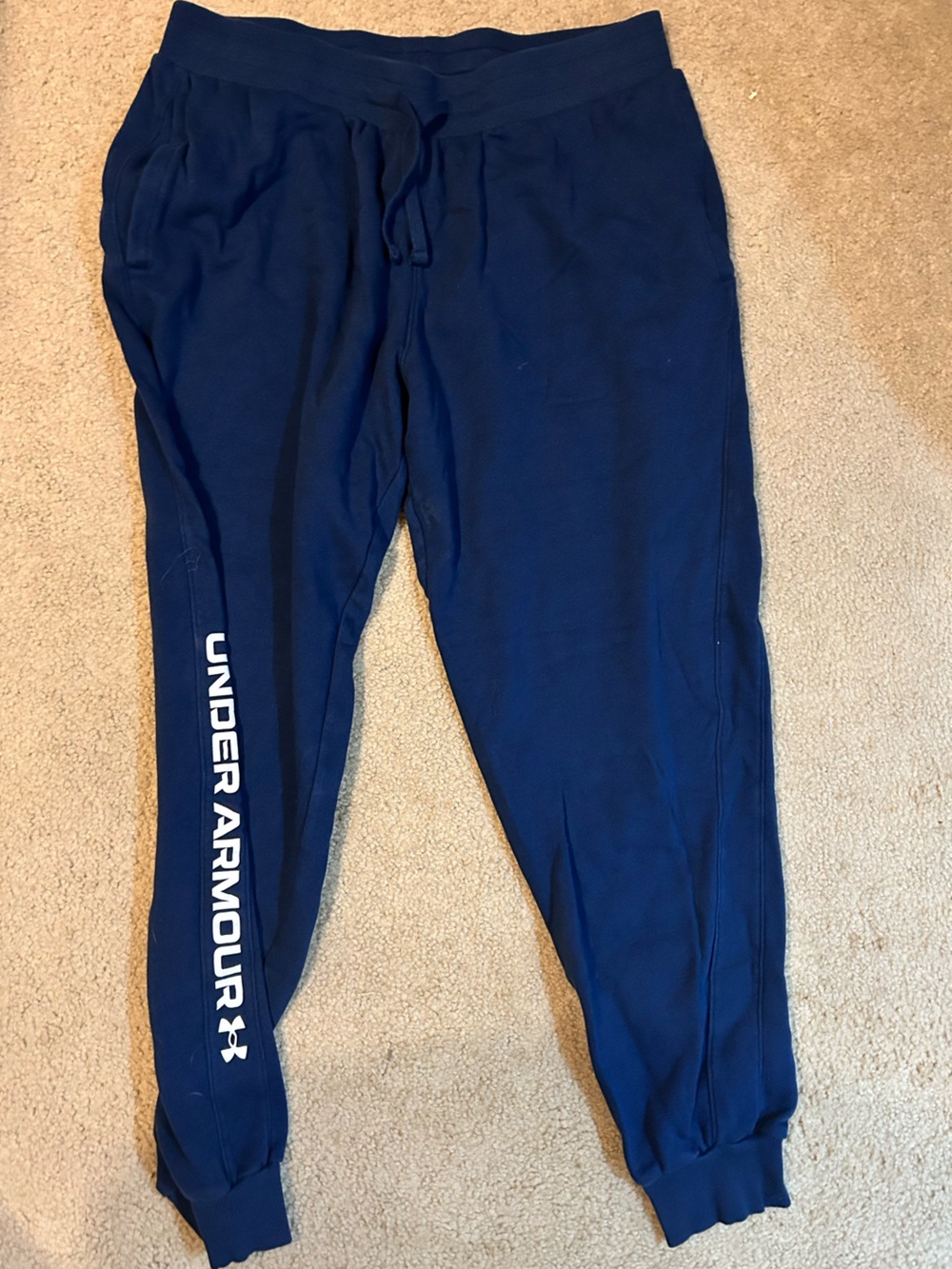 Under Armour Navy Blue Sweatpants with White Logo Tag